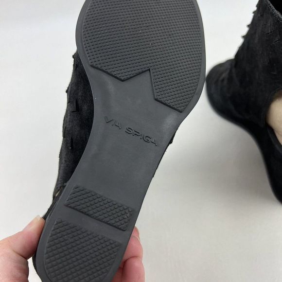 Via Spiga Wedges Womens 8.5 Black Leather Laser Cut Shoes - Picture 8 of 11